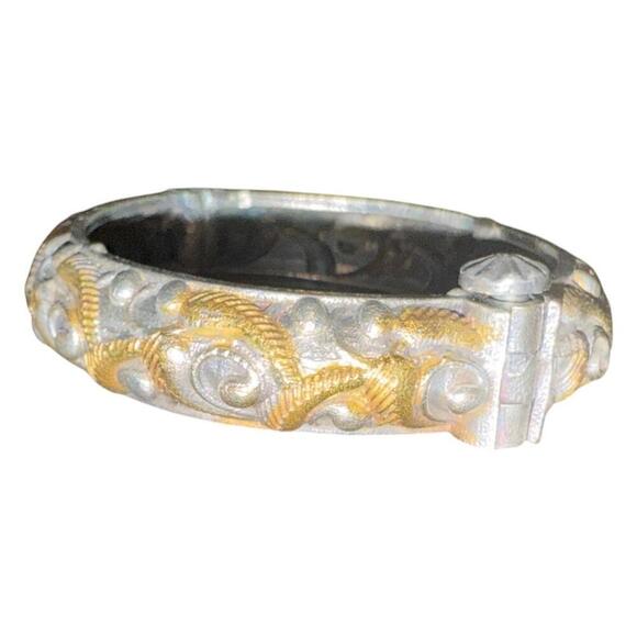Oxidized Silver Brass Bangle Bracelet: Vintage Indian  Vintage Oxidized Silver and Gold Tone Bangle Bracelet